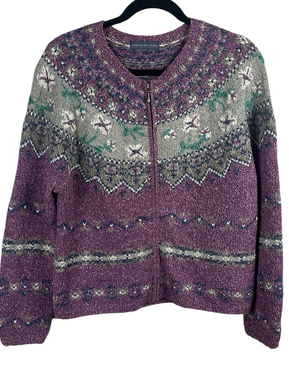 Northern Isles Vintage Purple Fair Isle Zip-Up Women's Sweater Size L